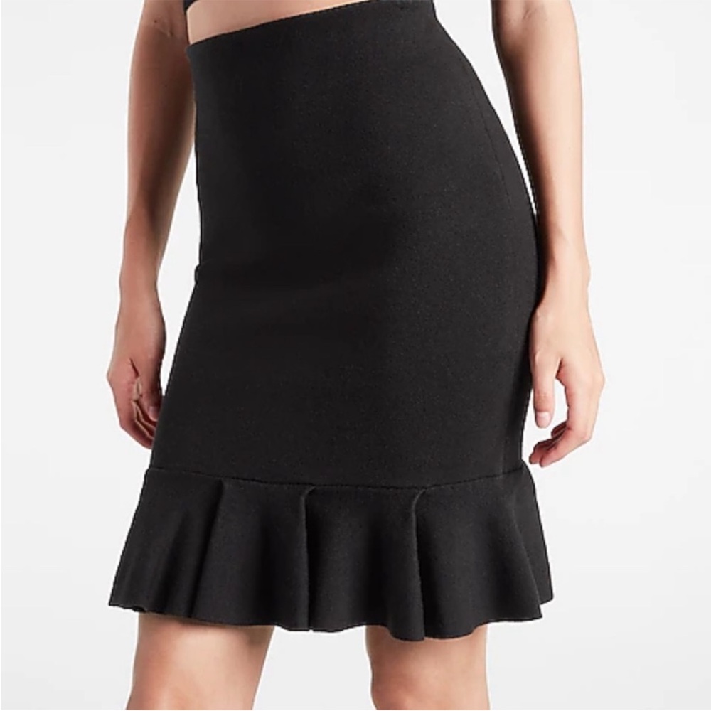 Express Black Ruffle-Hem Sweater Pencil Skirt